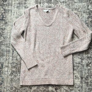 LOFT V-Neck Sweater - Soft Pink and Cream